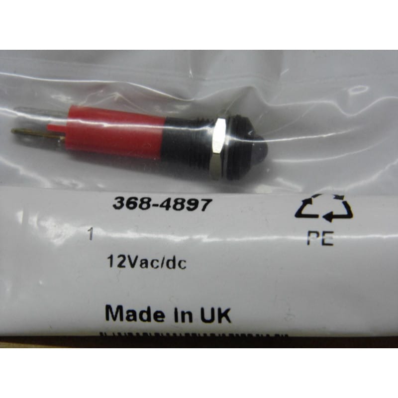 Lot x2 : voyant à LED rouge 368-4897 12vAC/DC ~ Ø de perçage 8mm