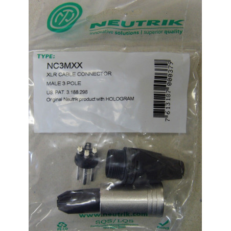 Fiche xlr 3br mâle NEUTRIK NTR-NC3MXX Série XX en plaqué argent NC3MXX à souder