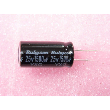 Lot x5 - capacitor condensateur chimique 25v 1500µF 1500uF 1500MF rubycon 105°C