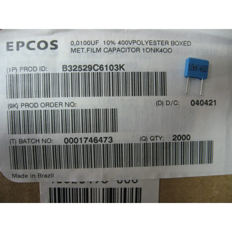 20 Condensateurs 10nF 10000pF 0.01µF 400V EPCOS 10%  5.08mm réf: B32529c6103k