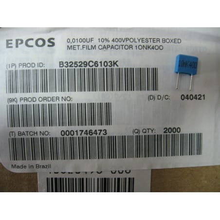 20 Condensateurs 10nF 10000pF 0.01µF 400V EPCOS 10%  5.08mm réf: B32529c6103k