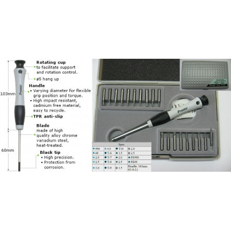 screwdriver TOURNEVIS PRECISION 20PCS plat cruci torx hexa (manche bi-matière)