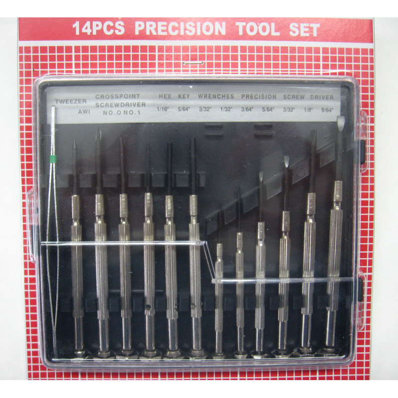 ASSORTIMENT DE 11 TOURNEVIS DE PRECISION (cruciforme-plat-hexagonal) + BRUCELLE