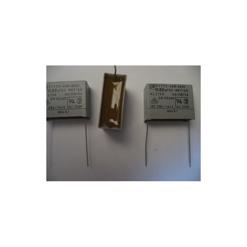 Lot x3 : Condensateur  MKT 680nF 0.68µF 0.68uF 0.68MF X2 AC275V entraxe: 27.5mm