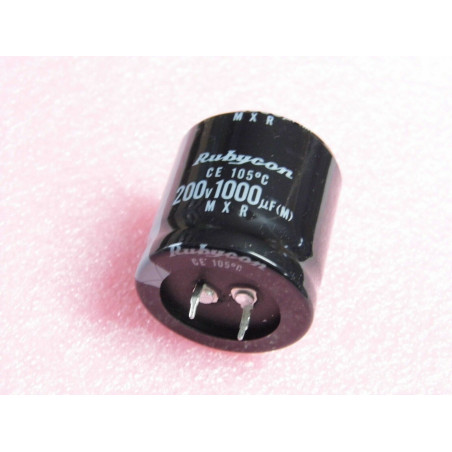 Lot x2 : Capacitor Condensateur Snap in 1000uF 1000µF 1000MF 200V 105°C Rubycon