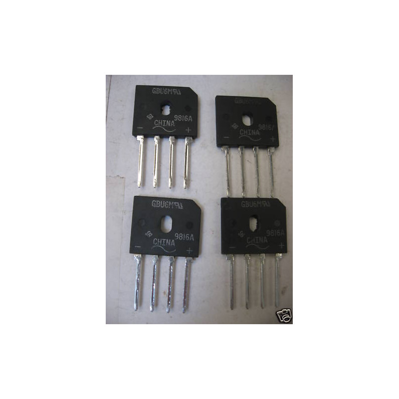 Lot de 4 - pont de diode GBU6M 1KV 1000V 6A pattes en ligne