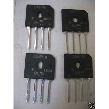 Lot de 4 - pont de diode GBU6M 1KV 1000V 6A pattes en ligne