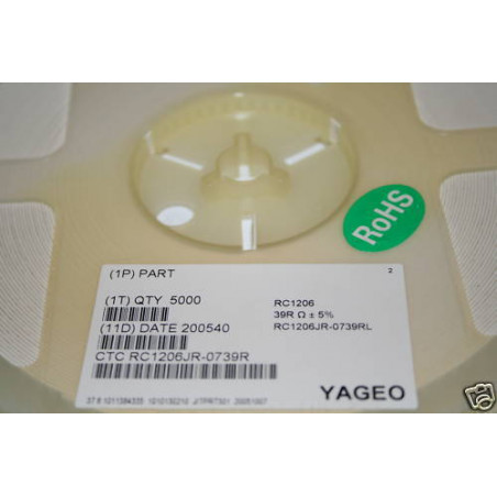 Bobine Résistance 1206 39Ohms 5% CMS SMD 39R Yageo ROHS (resistor)