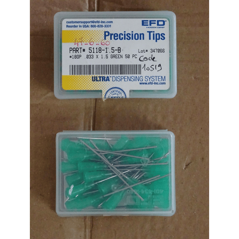 Lot de 2 boites de 50 aiguilles vertes precision tips EFD 5118-1.5-B 18gp 0.033