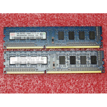 Lot de 2  barettes de RAM 2Go 2Gb 1Rx8 DDR3 PC3-12800U-11-11-A1 Hynix HMT325U6CFR8C-PB N0 AA