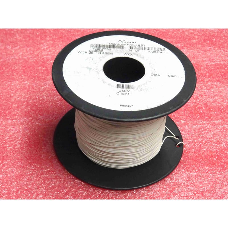 Lot de 500 mètres de fil WCP 28 blanc Filotex 10037732 (AWG 28, 0.08mm², 1x0.32mm, PVC, 1.05kg/km) en 2 bobines de 250m