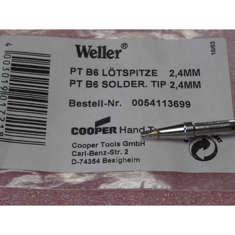 WELLER PTB6 PANNE A SOUDER TIP 310°C 2.4mm pour TCPS, TCP 12, TCP 24, FE 50M