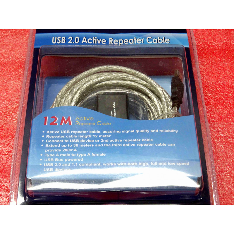 câble répéteur actif USB ~ USB2.0 active repeater cable USB-A mâle / USB-A femelle ~ 12mètres (3 en cascade possible pour 36m)