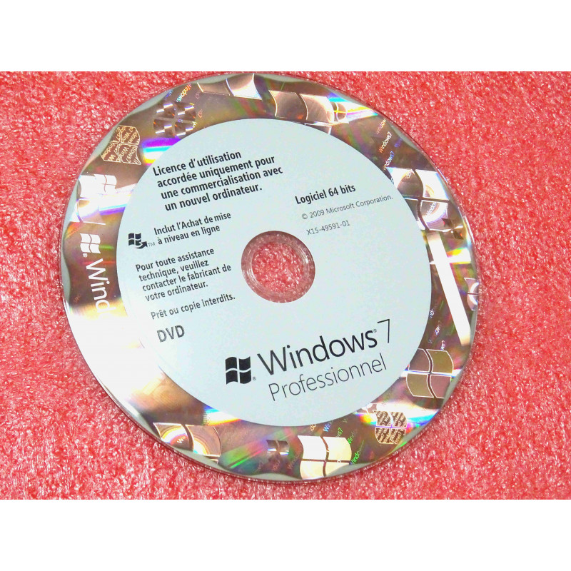 DVD-ROM microsoft windows 7 professionnel x64 FRENCH (sans licence)