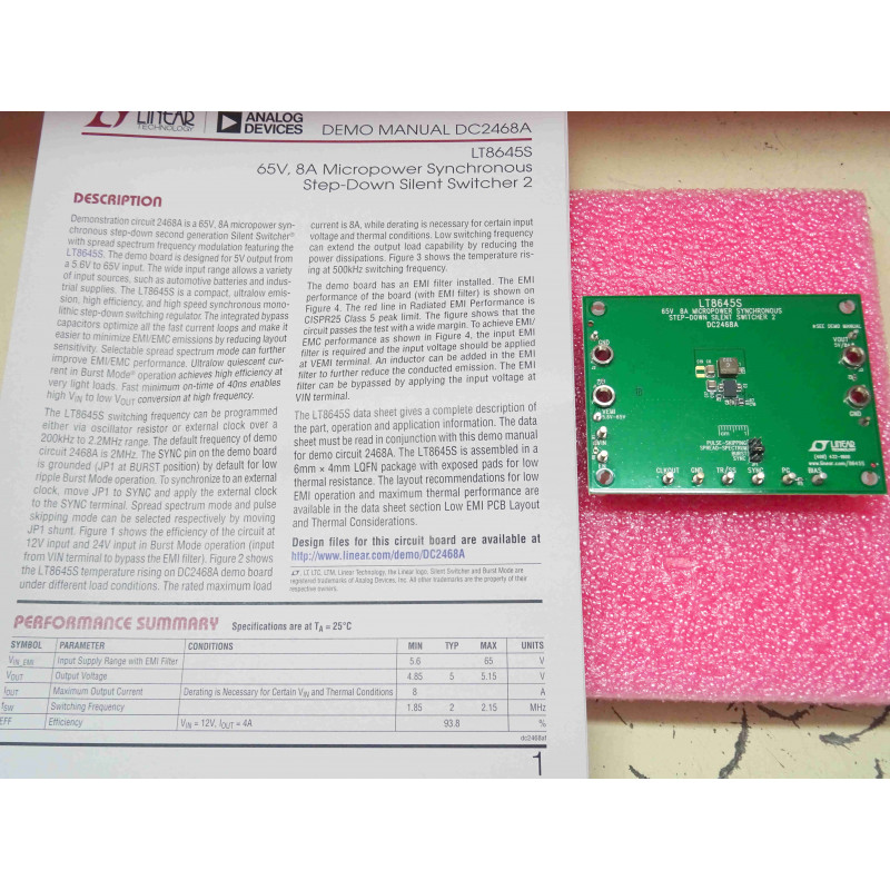 Linear Technology demo circuit DC2468A LT8645S ~ 65V 8A micropower synchronous step-down silent switcher 2nd generation