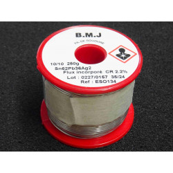 bobine de soudure BMJ ESO134 ~ 10/10 1mm 250g Sn62Pb36Ag2 flux incorporé CR2.2%