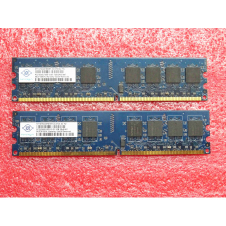 Lot:2 barettes 1Go RAM DDR2 nanya PC2-5300U-555-12-E1 1GB 2Rx8.667 (NT1GT64U8HB0BY-3C.0705.X2.TW +NT1GT64U8HA1BY-3C.0724.X3.TW)