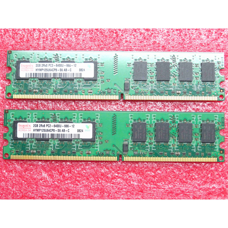 lot de 2 barettes de 2Go de RAM DDR2 hynix HYMP125U64CP8-S6 AB-C 2GB 2Rx8 PC2-6400U-666-12