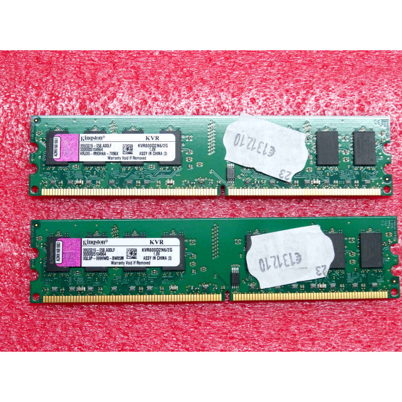 lot de 2 barettes de 2Go de RAM DDR2 kingston KVR800D2N6/2G 99U5316-058.A00LF 2GB 2Rx8 256x64-bit DDR2-800 CL6