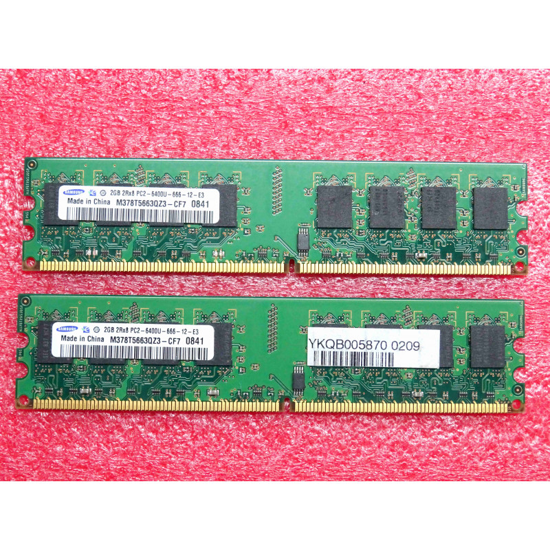 lot de 2 barettes de 2Go de RAM DDR2 samsung M378T5663QZ3-CF7 0841 2GB 2Rx8 PC2-6400U-666-12-E3