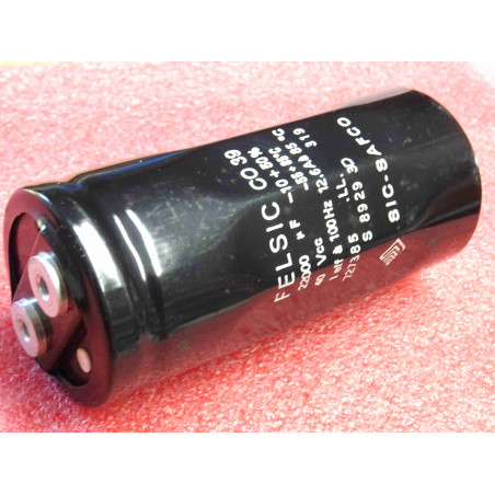 condensateur sic-safco felsic CO39 22000uF 22000µF 40Vcc , -55°C +85°C , -10% +50% , 727385 12.6A à 100Hz , Ø50x112mm