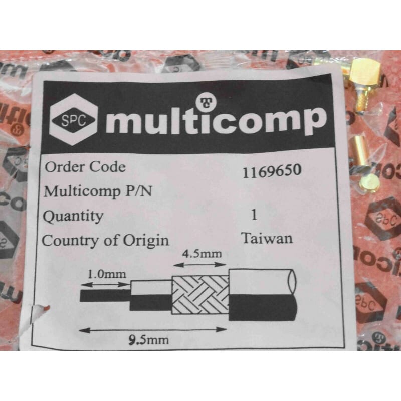 multicomp 1169650 24-08L-5-TGG connecteur coudé SMB coax RF à sertir 50ohm RG174