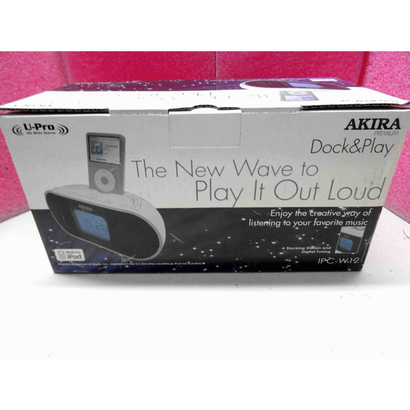 akira IPC-W12 station d'acceuil iPod, radio FM, réveil, MP3 aux-in, 8w