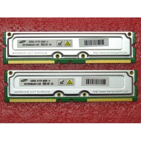 Lot de 2 barettes de RAM 64MB 64Mo MR16R0824AN1-CK8 RDRAM PC800-45 samsung