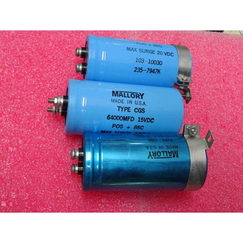 Lot de 3 condensateur: 64000µF 64mF 15vdc CGS 85°C mallory 10310030 Ø51mm H151mm