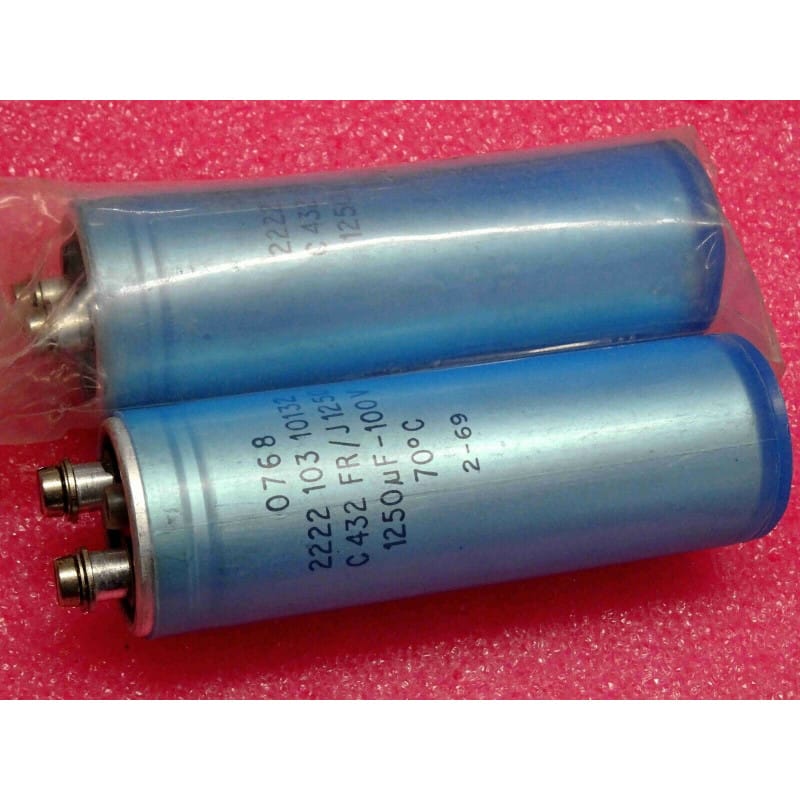 Lot de 2 condensateurs 1250 µF 100v 70°C 0768222210310132C432FR/J1250 Ø37x111mm