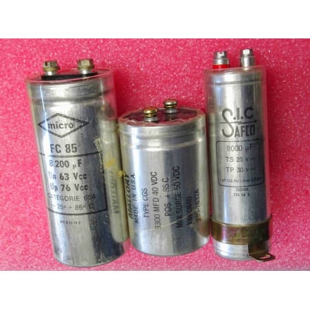 Lot de 3 condensateur: 8000µF 25v SicSafco, 8200µF 63v micro, 9300µF 40v mallory