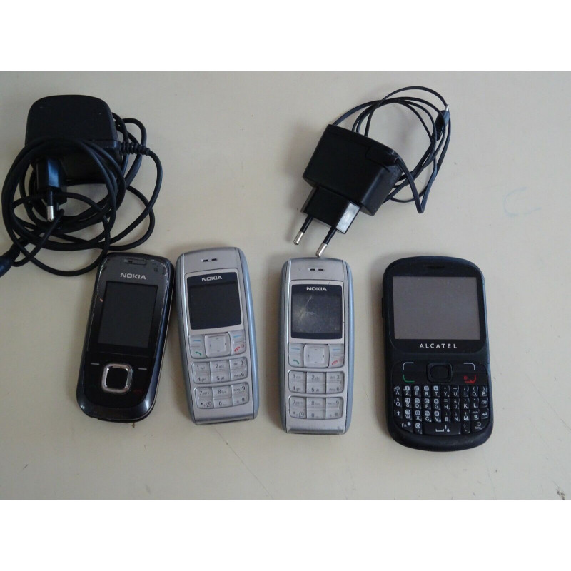 Lot de 4 Téléphone Nokia 1600 + Alcatel one touch+ 2 chargeurs Nokia pour pièces