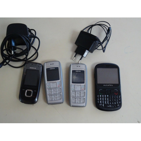 Lot de 4 Téléphone Nokia 1600 + Alcatel one touch+ 2 chargeurs Nokia pour pièces