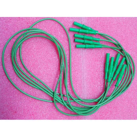 Lot x5:cordon CE-PJP 2313-IEC-100 CS-ES vert 1.5mm² 25A 1m 1000v cat IV mâle 4mm