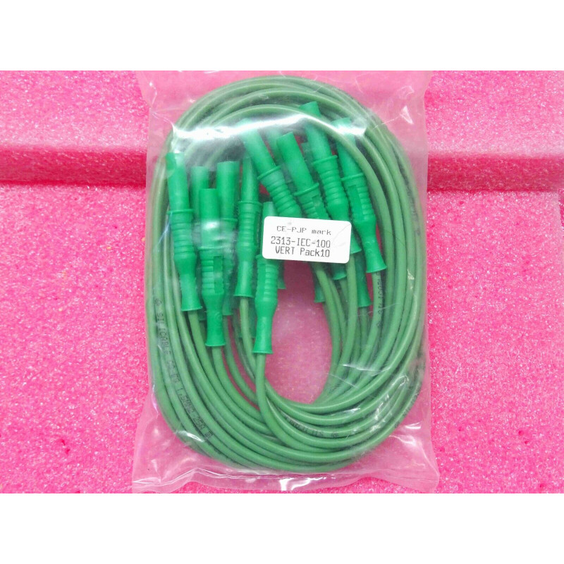 Lot x10:cordon CE-PJP 2313-IEC-100 CS-ES vert 1.5mm² 25A 1m 1kV cat IV fiche 4mm