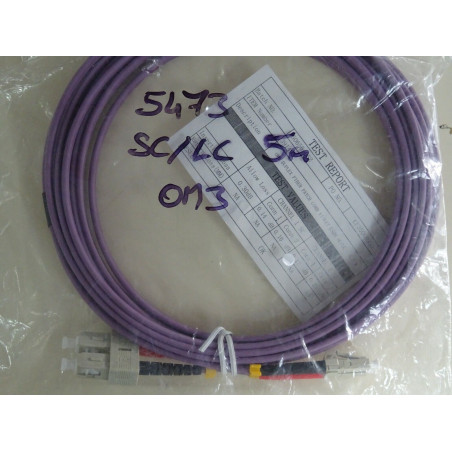 Cordon Câble Duplex Fibre Optique OM3 50/125 Violet LSZH SC/LC - 5 mètres