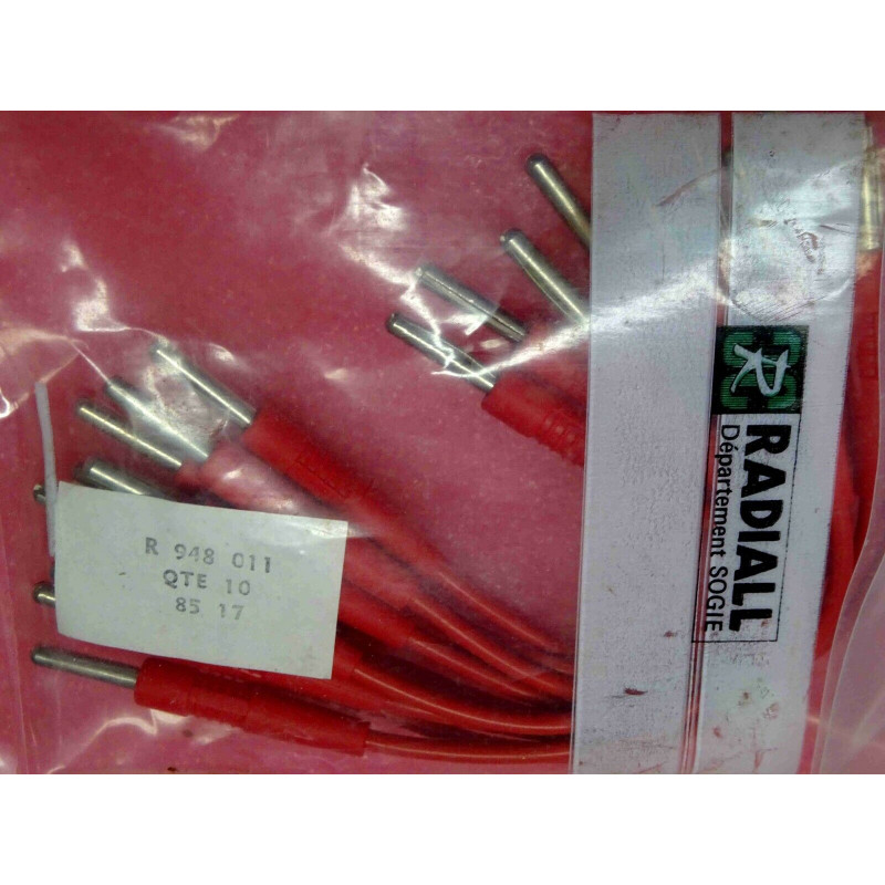 Lot de 10 : cordon 100mm 10cm rouge radiall R948011 ~ avec fiches bananes 4mm