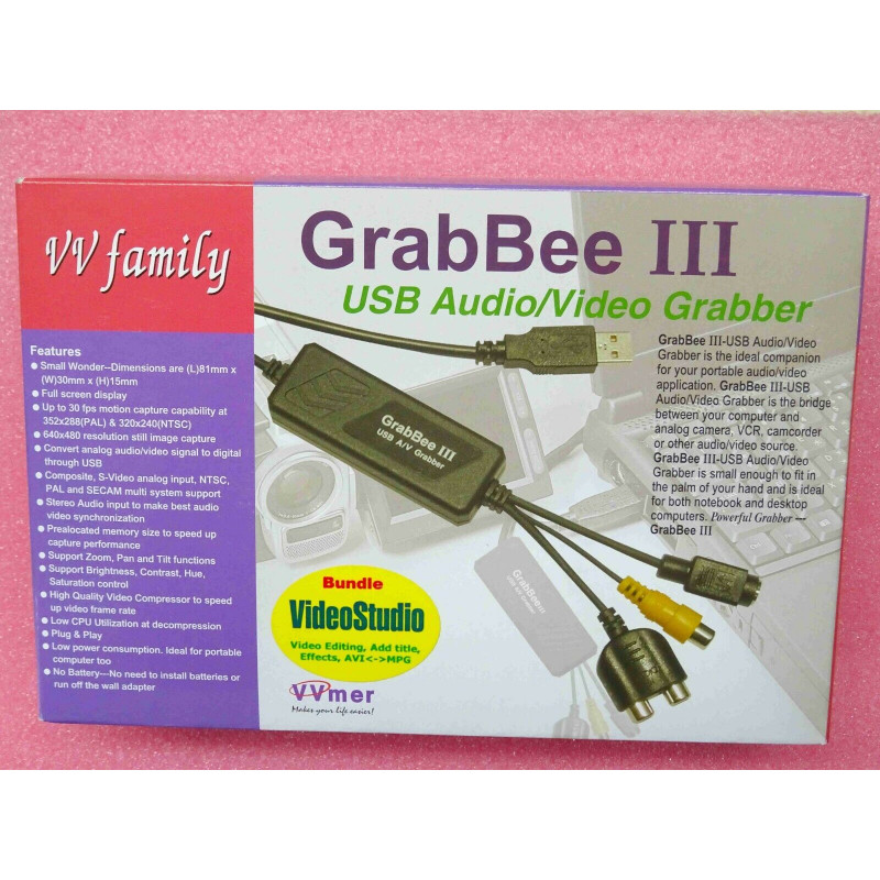 GrabBee III USB audio/video grabber for camera VCR camcorder Ulead VideoStudio 6