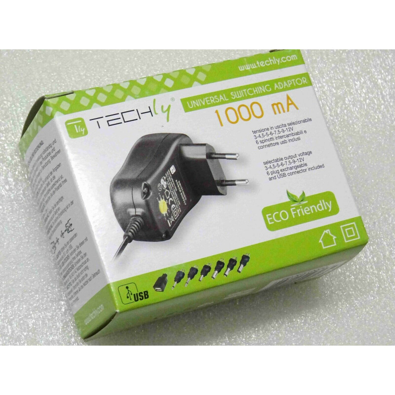 techly IPW-NTS1000G alimentation DC 3v 4.5v 5v 6v 7.5v 9v 12v 1A (embouts:6+USB)