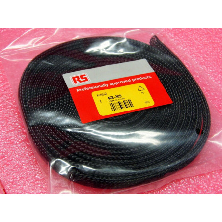 Lot x2: Gaine Tressée 10mm RS PRO 408-209, Noir en PET, 5m 5 mètres