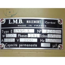 LMB Malemort électro-pompe type E 2395K, 300W 3 phases 5700tr/m 1.75A 200v 400Hz