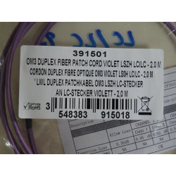 Cordon Câble Duplex Fibre Optique OM3 50/125  Violet LSZH  LC/LC  - 2 mètres