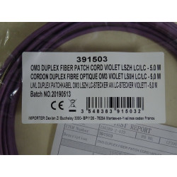 Cordon Câble Duplex Fibre Optique OM3 50/125 Violet LSZH LC/LC - 5 mètres