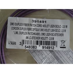 Cordon Câble Duplex Fibre Optique OM3 50/125 Violet LSZH SC/LC - 2 mètres