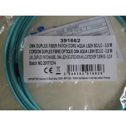 Cordon Câble Jarretière Duplex Fibre Optique OM4 Aqua LSZH SC/LC - 3 mètres