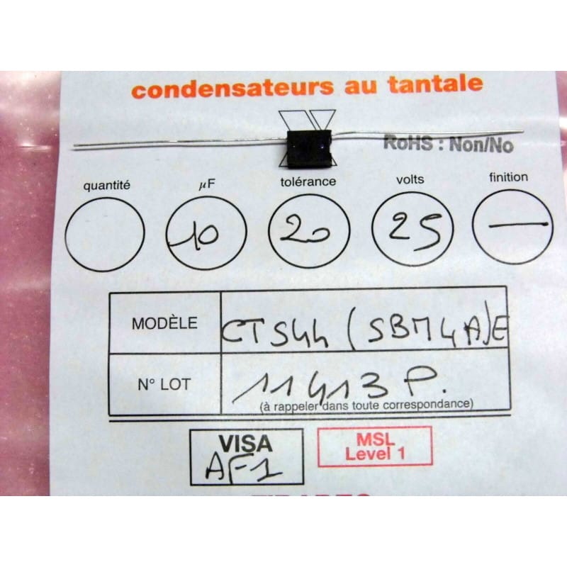 Lot de 8: condensateur tantale axial CTS44 10µF 25v